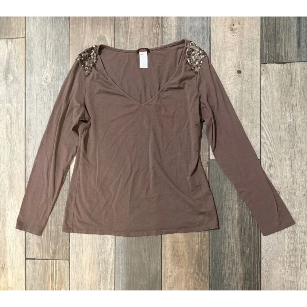 Y2k Brown Top with Sequin Shoulders Size XXL